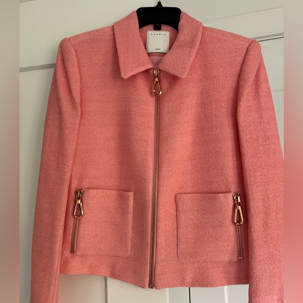 Sandro Coral Textured Zip-Up Jacket